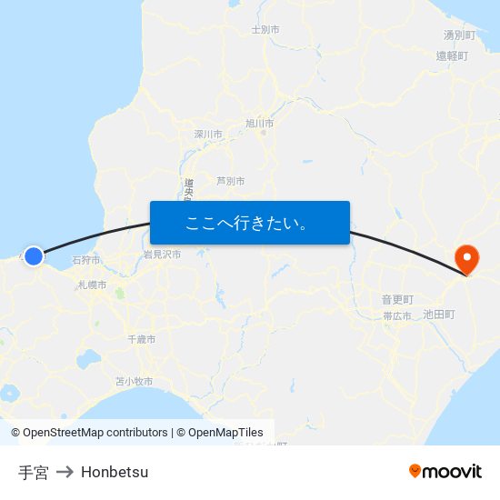 手宮 to Honbetsu map