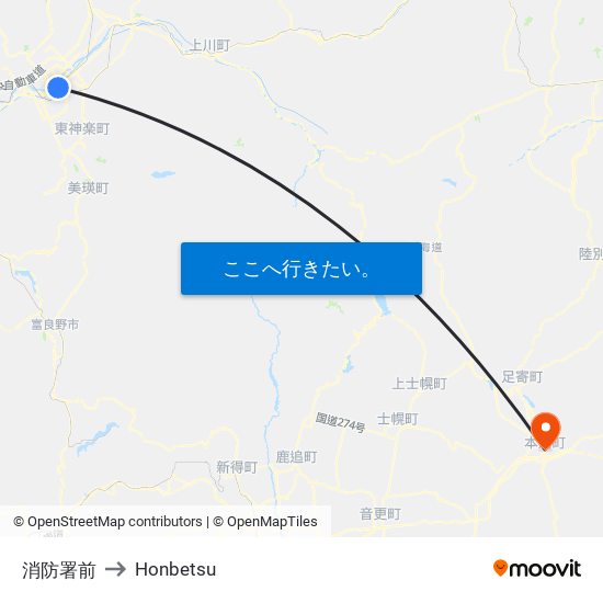 消防署前 to Honbetsu map