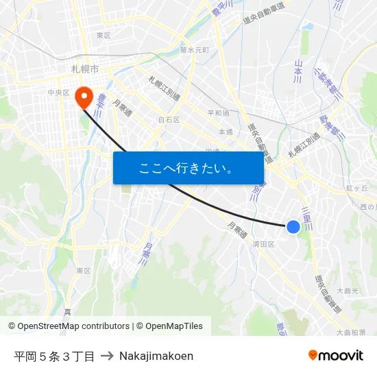 平岡５条３丁目 to Nakajimakoen map