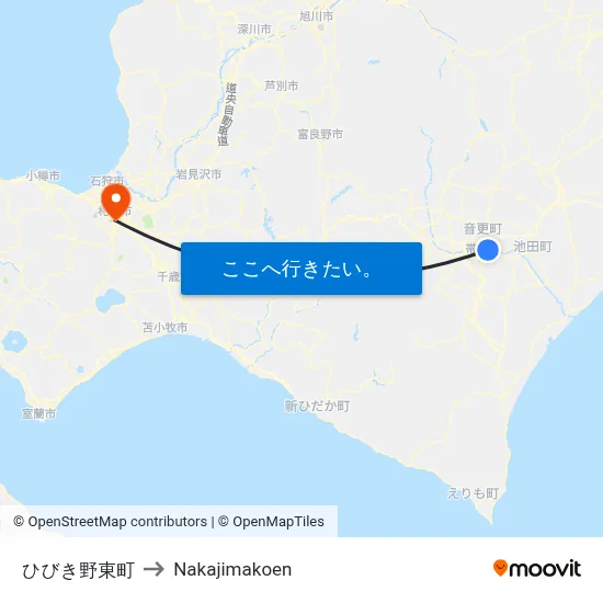 ひびき野東町 to Nakajimakoen map