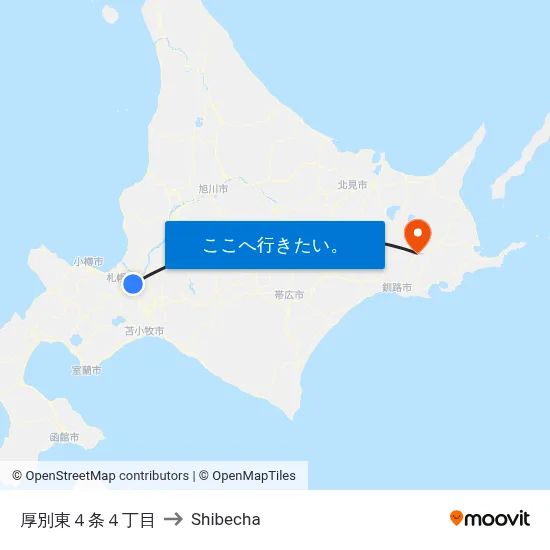 厚別東４条４丁目 to Shibecha map