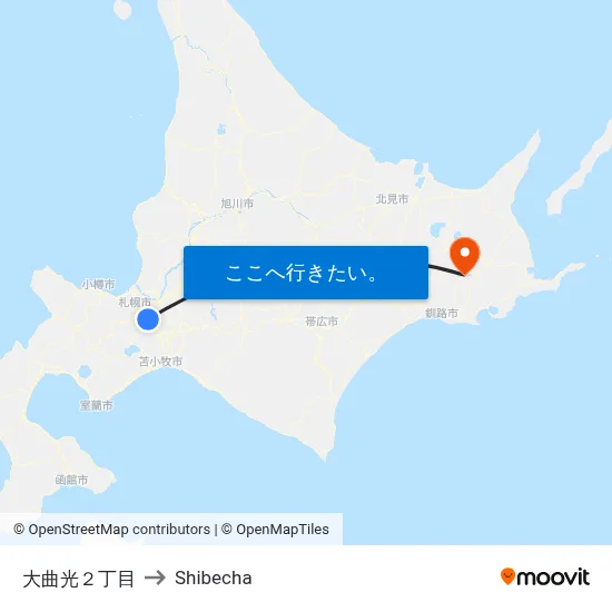 大曲光２丁目 to Shibecha map