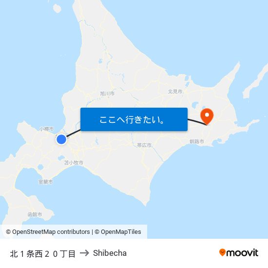 北１条西２０丁目 to Shibecha map