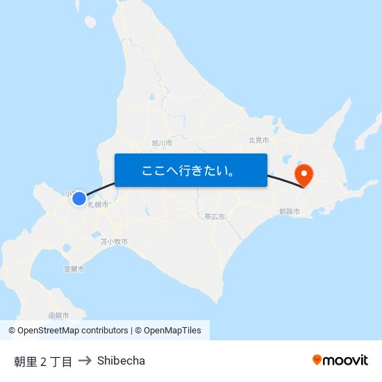 朝里２丁目 to Shibecha map