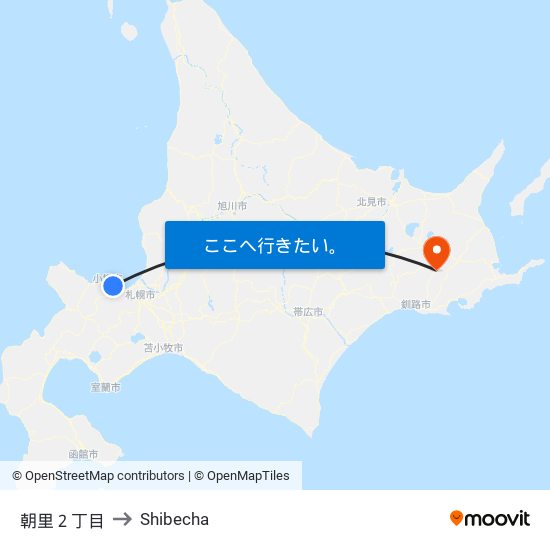 朝里２丁目 to Shibecha map