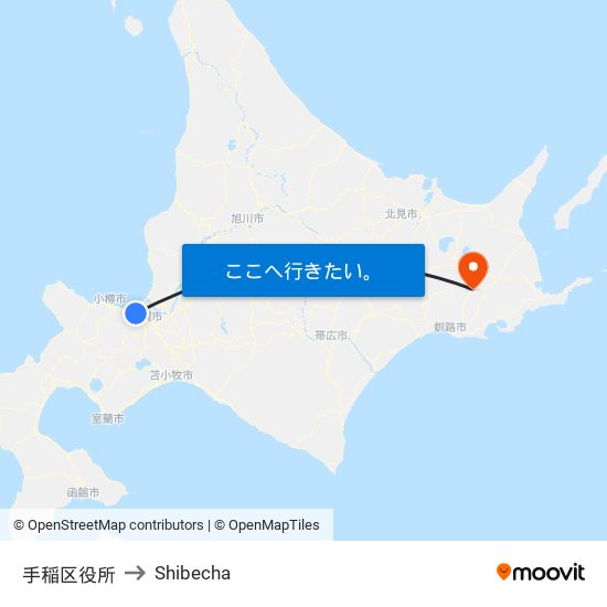 手稲区役所 to Shibecha map