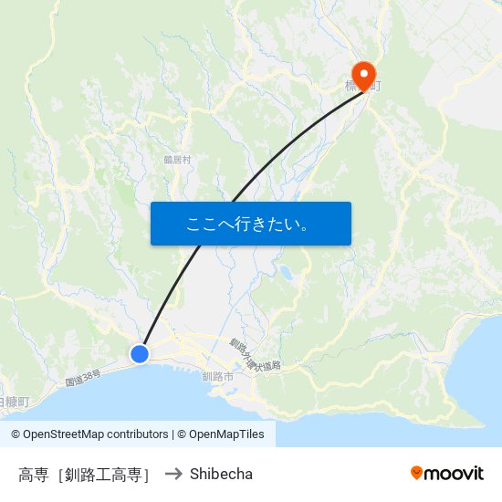 高専［釧路工高専］ to Shibecha map
