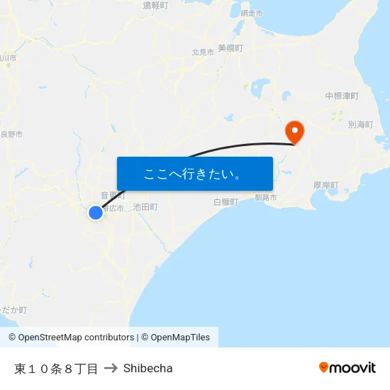 東１０条８丁目 to Shibecha map