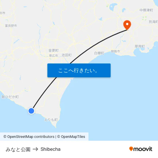 みなと公園 to Shibecha map