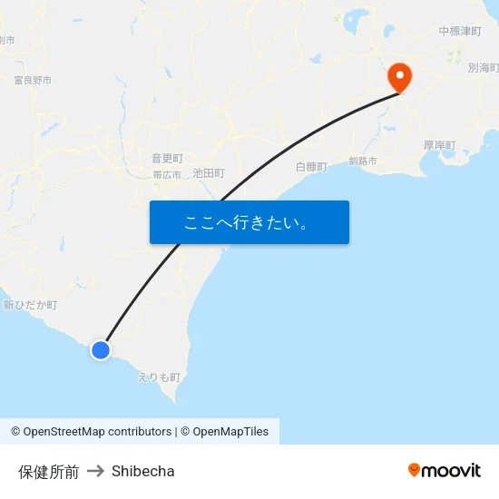保健所前 to Shibecha map