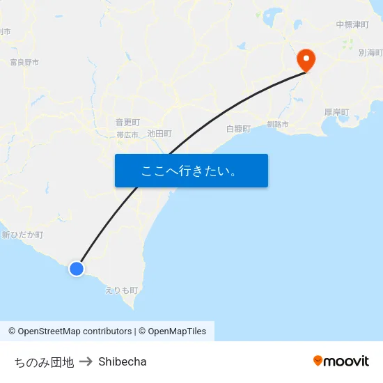 ちのみ団地 to Shibecha map