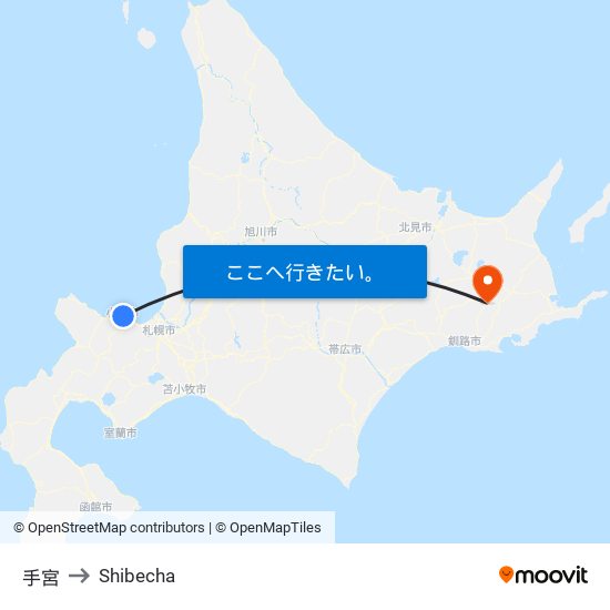 手宮 to Shibecha map