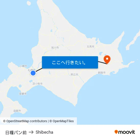 日糧パン前 to Shibecha map