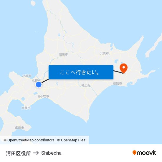 清田区役所 to Shibecha map