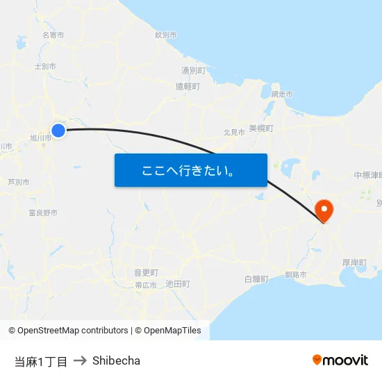 当麻1丁目 to Shibecha map