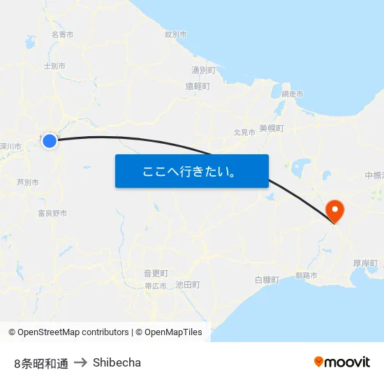 8条昭和通 to Shibecha map