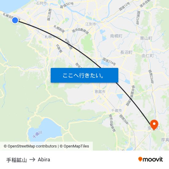 手稲鉱山 to Abira map