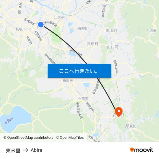 東米里 to Abira map