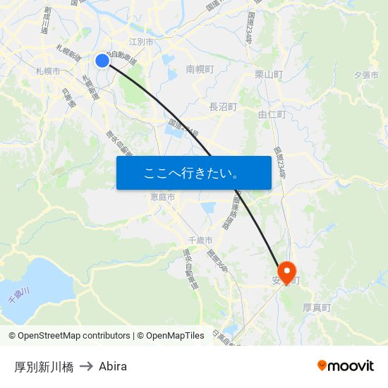 厚別新川橋 to Abira map