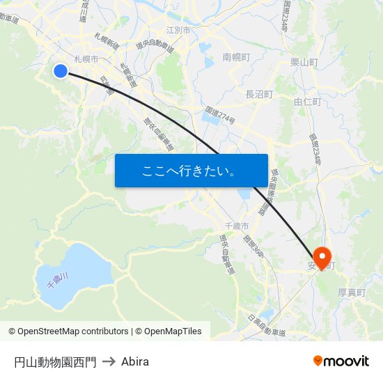 円山動物園西門 to Abira map