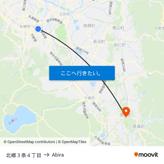 北郷３条４丁目 to Abira map