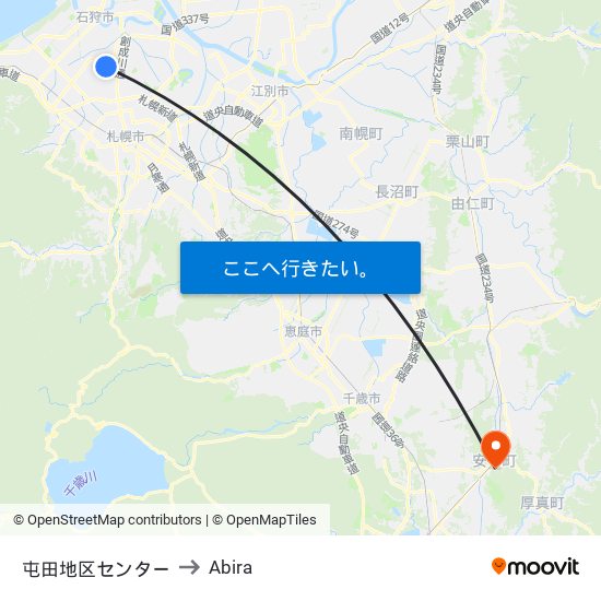 屯田地区センター to Abira map