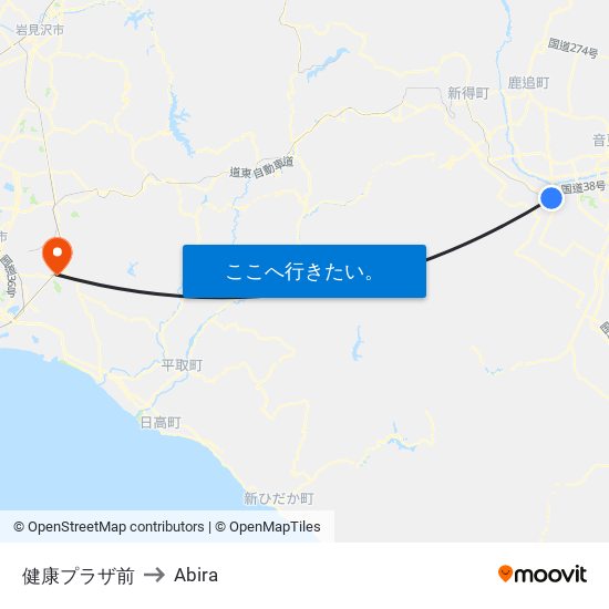 健康プラザ前 to Abira map