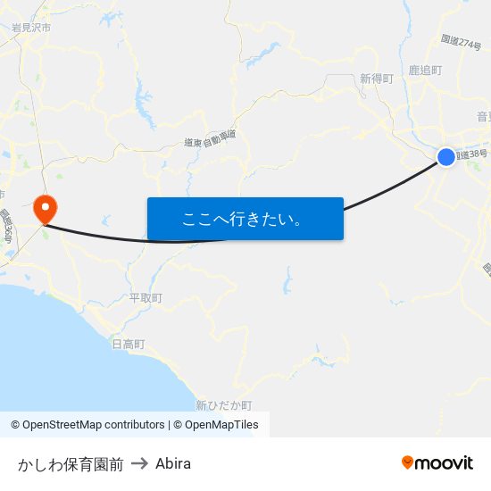 かしわ保育園前 to Abira map