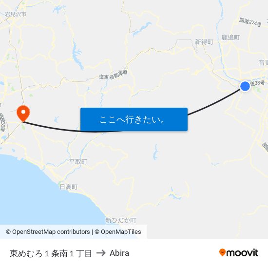 東めむろ１条南１丁目 to Abira map