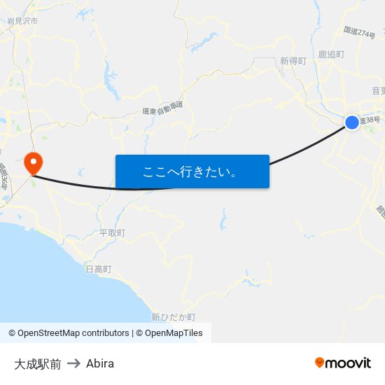 大成駅前 to Abira map