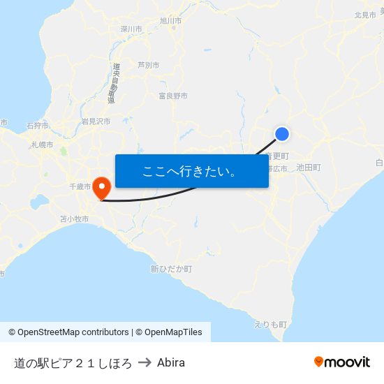 道の駅ピア２１しほろ to Abira map