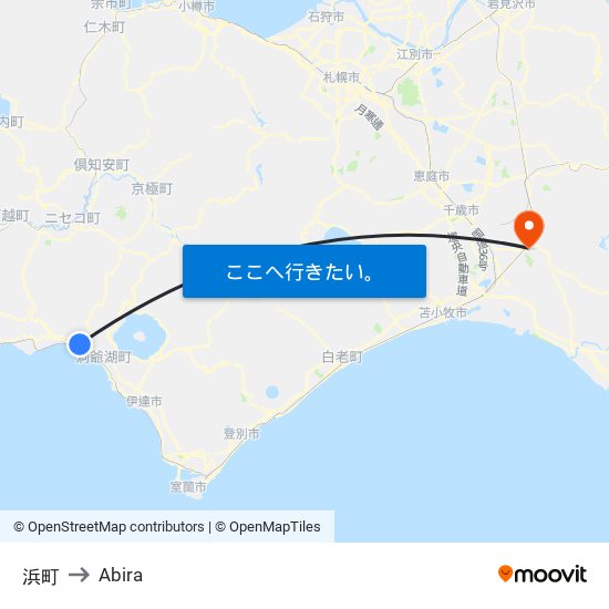 浜町 to Abira map