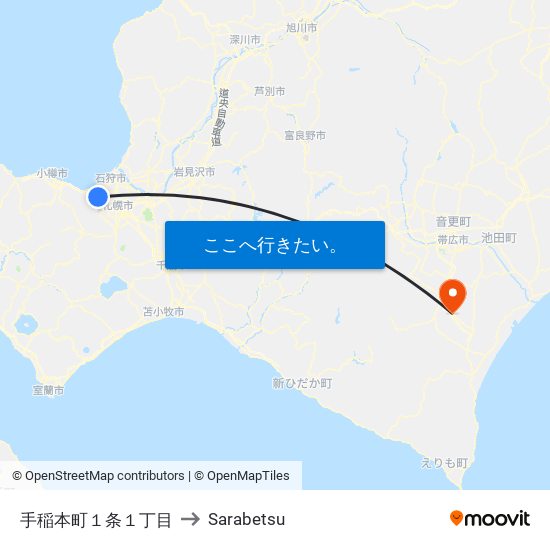 手稲本町１条１丁目 to Sarabetsu map