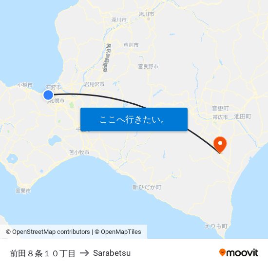 前田８条１０丁目 to Sarabetsu map