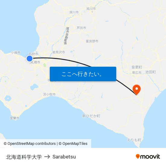 北海道科学大学 to Sarabetsu map