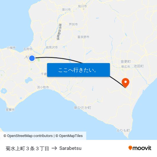 菊水上町３条３丁目 to Sarabetsu map