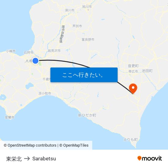東栄北 to Sarabetsu map