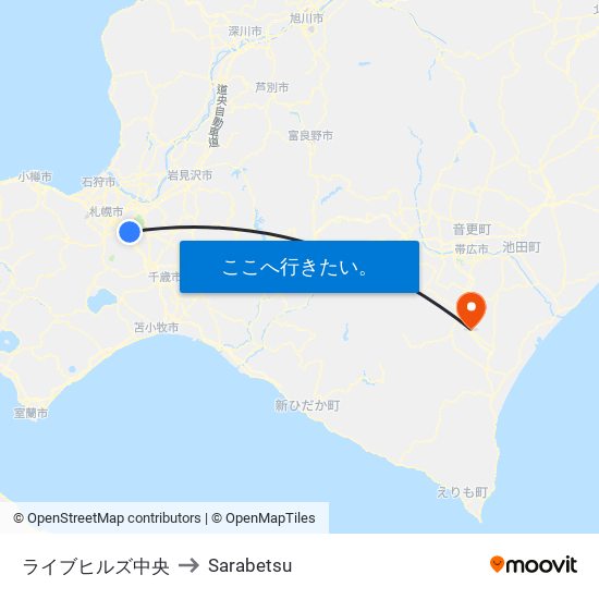 ライブヒルズ中央 to Sarabetsu map