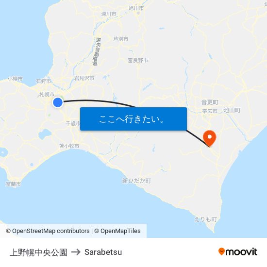 上野幌中央公園 to Sarabetsu map