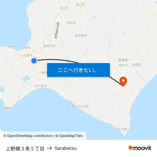 上野幌３条５丁目 to Sarabetsu map