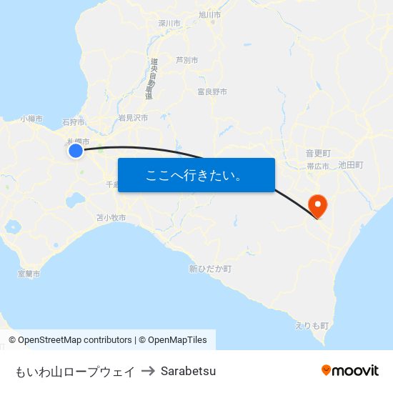 もいわ山ロープウェイ to Sarabetsu map