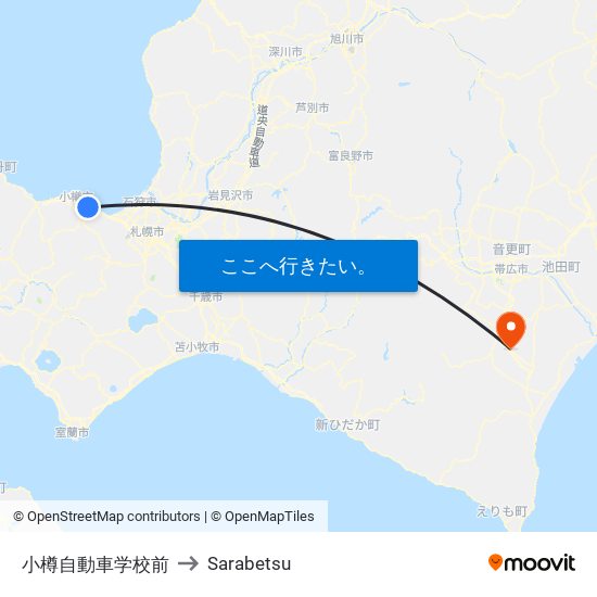 小樽自動車学校前 to Sarabetsu map