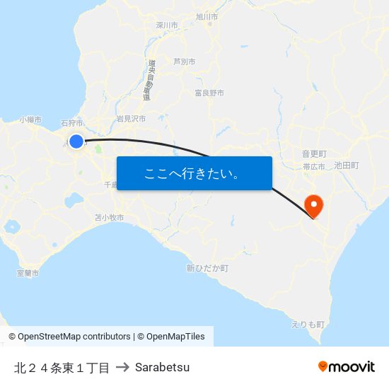 北２４条東１丁目 to Sarabetsu map