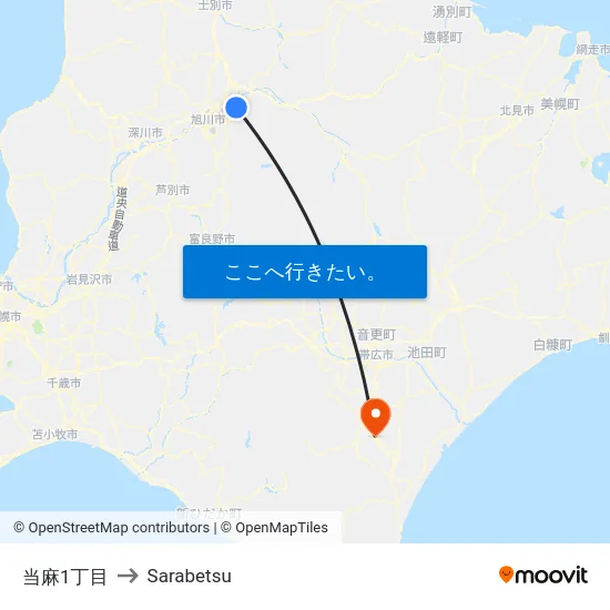 当麻1丁目 to Sarabetsu map