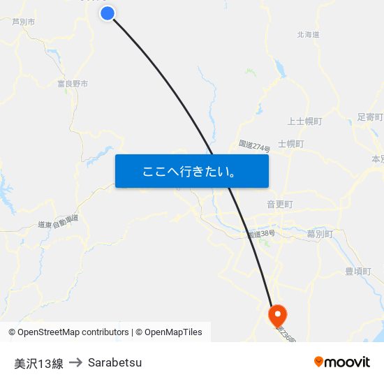 美沢13線 to Sarabetsu map