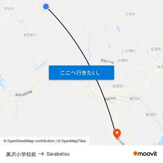 美沢小学校前 to Sarabetsu map