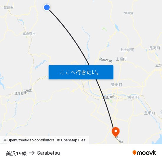 美沢19線 to Sarabetsu map
