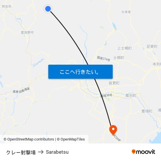 クレー射撃場 to Sarabetsu map