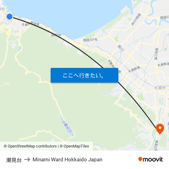 潮見台 to Minami Ward Hokkaido Japan map