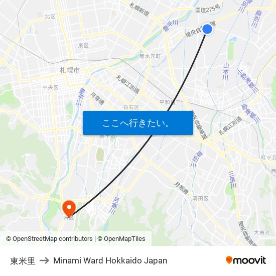 東米里 to Minami Ward Hokkaido Japan map